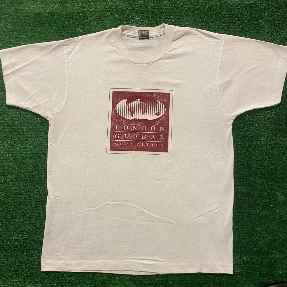 Vintage 90s London Global Securities T-Shirt White XL Finance Stock Market